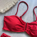 Green Shiny Solid Swimwears Bandeau U Shaped Bikini High Waist Sexy Swimsuit Woman 2025 Wrinkled Bather Brazilian Bikini Mujer