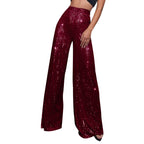 Women's Fashion Solid Color High Waist Sequin Side Zipper Draped Wide Leg Pants Pants for Women Women's Pants Women's Pants 2024