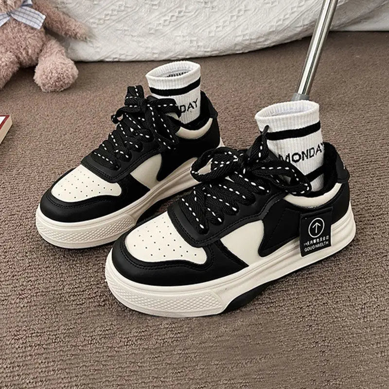 Casual Sports Shoes Board Shoes Women's Sneakers New Muffin Thick Bottom Khaki Black White Color Matching Fashion Women's Shoes