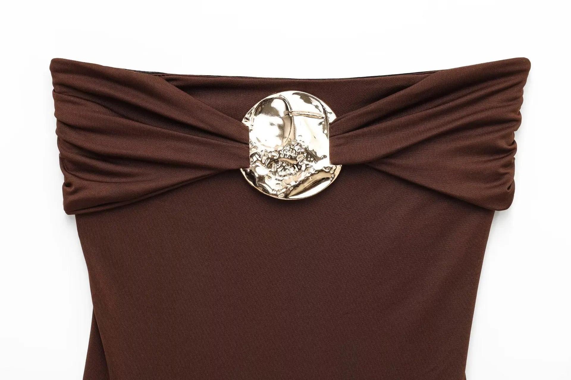 ZBZA Women's Sexy Jumpsuit Gold Button Pleated High Elastic Holiday Beach Solid Color Slim Fit Top Summer New Female Chic Top