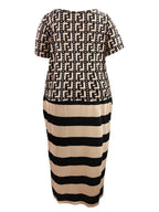 LW Plus Size matching sets Two Piece dress sets Letter Print Striped Skirt Set Fashion Casual Summer Tops+Bottoms Matching Outfi