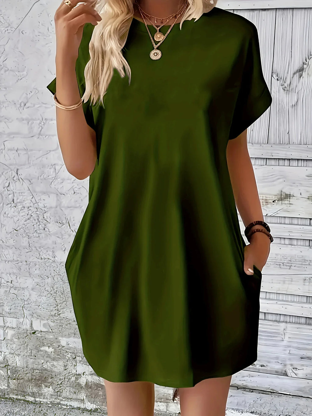 Women's Summer Loose Cross faith Print Round Neck Short Sleeve Pocket Comfortable Casual Plus Size Dress