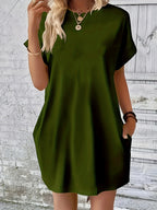 Women's Summer Loose Cross faith Print Round Neck Short Sleeve Pocket Comfortable Casual Plus Size Dress