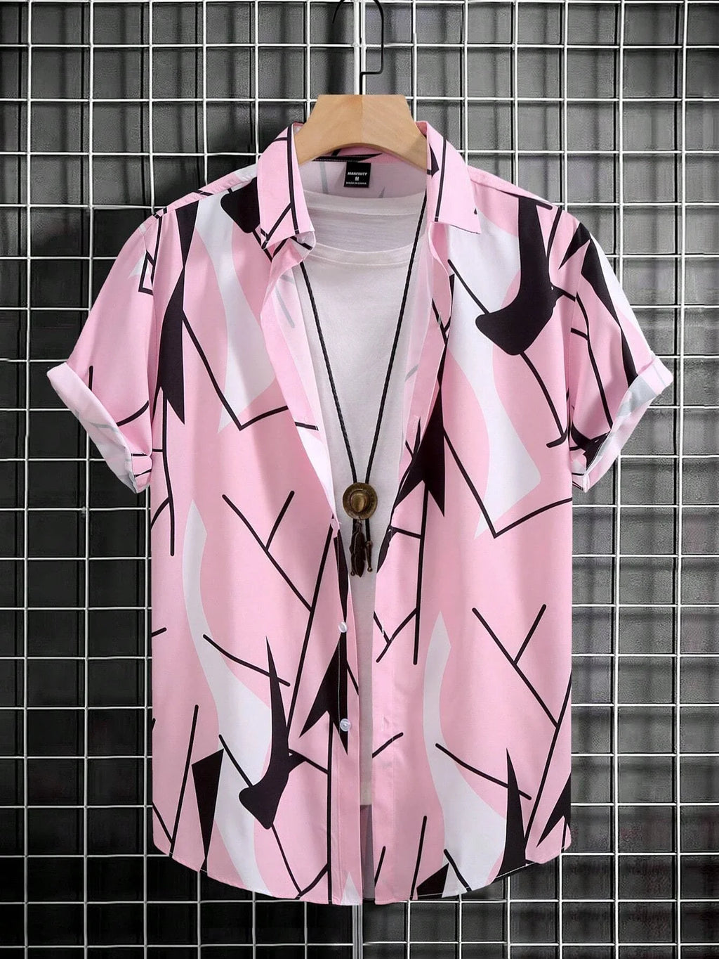 Men's And Women's Fun Block Pattern Printed Shirts Casual Design Short Sleeve Shirts Fashion Button-Ups