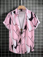Men's And Women's Fun Block Pattern Printed Shirts Casual Design Short Sleeve Shirts Fashion Button-Ups
