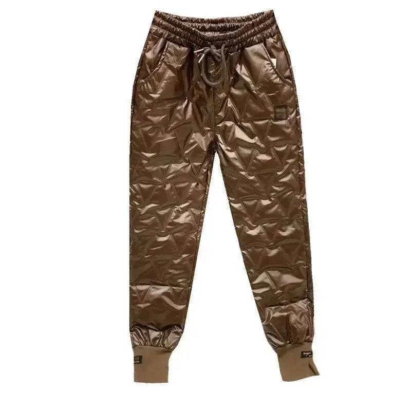 Winter Oversized Down Cotton Pencil Pants Warm Korean Fashion Slim Thick Women Pantalones Casual High Wais Black Trousers 4XL