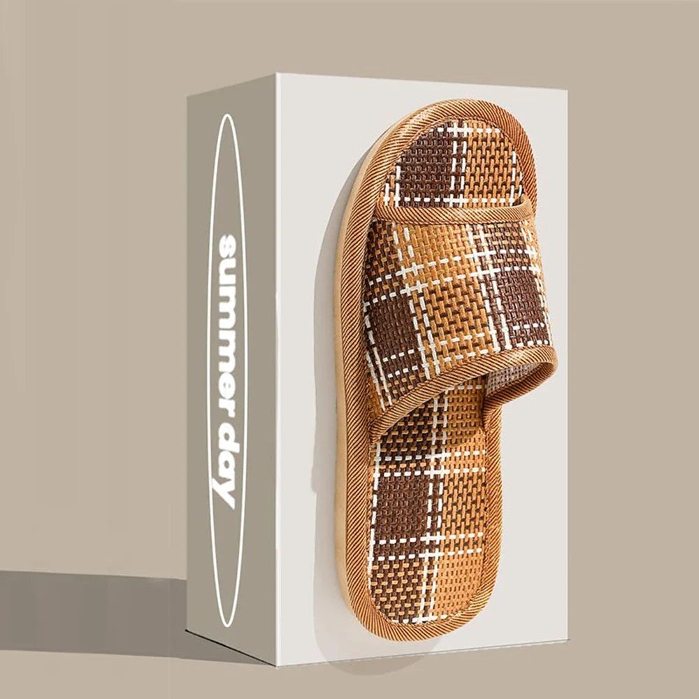 BASATU Women And Men Slippers Non-Slip Home Rattan Grass Indoor Couple Home Men And Women Spring And Summer Bamboo Woven Sandals