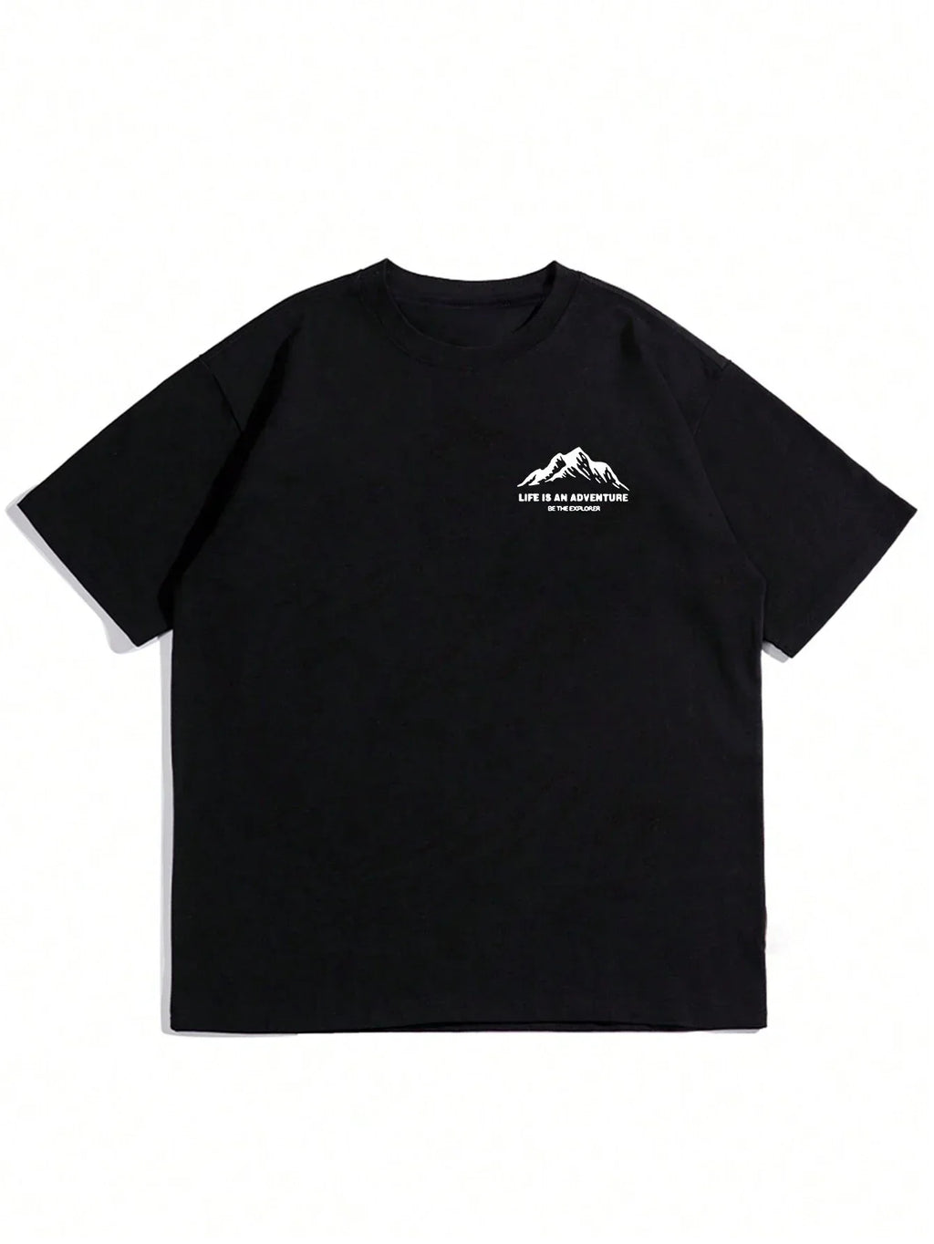 Summer men's 100% pure cotton casual loose plus size Letter And Mountain pattern printed round neck short sleeved T-shirt top