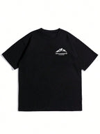 Summer men's 100% pure cotton casual loose plus size Letter And Mountain pattern printed round neck short sleeved T-shirt top