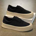 Canva Men's Casual Sneakers Summer Breathable Ice Silk Lazy Shoes Work Cloth Shoes Thick Bottom Black Sports Shoes