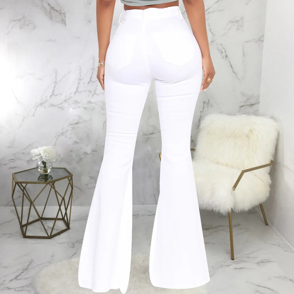Women Jeans Flare Pants Sexy Denim Long Pant Hip Wrap Casual Solid Elegant Splice Regular Slim Fit High Waist Trousers Summer