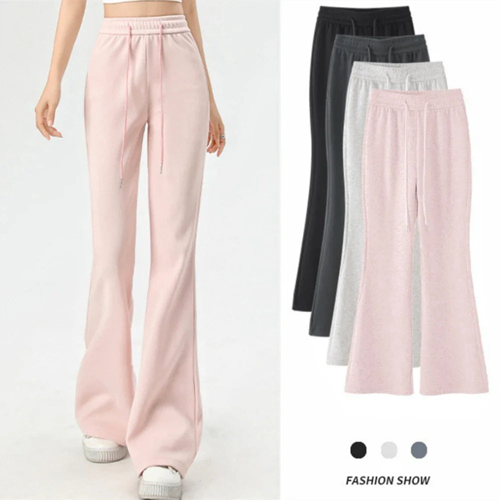 Women's Wide Leg Pants Lady's Draswtring Sweet Y2K Pink Flare Pant Boot Cut Female Long Trousers Casual Chic Matching Sweatpants
