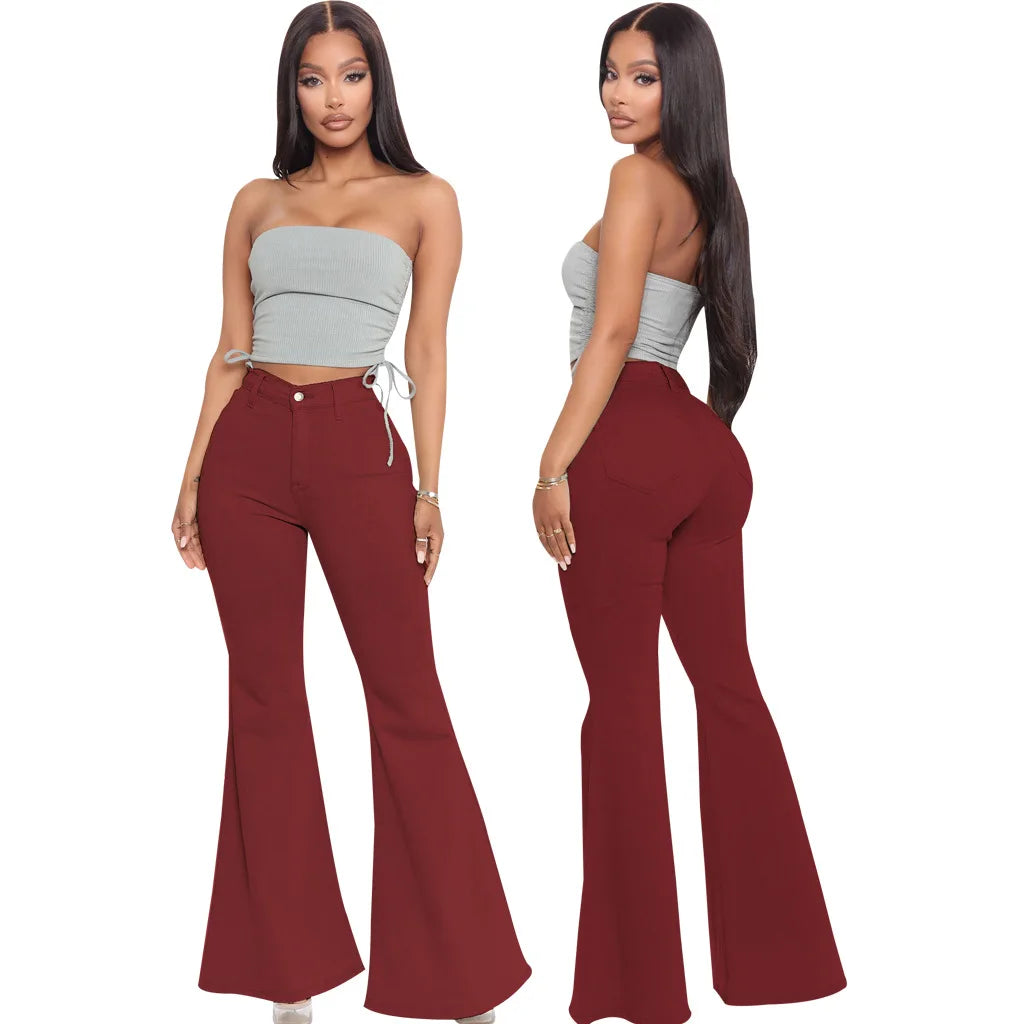 Women Jeans Flare Pants Sexy Denim Long Pant Hip Wrap Casual Solid Elegant Splice Regular Slim Fit High Waist Trousers Summer