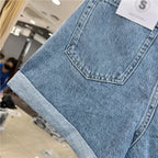 High-waisted Loose-fit Women's Jeans Slimming Style Casual A- line Trousers Ruffled Edges Lightweight Heat Pants