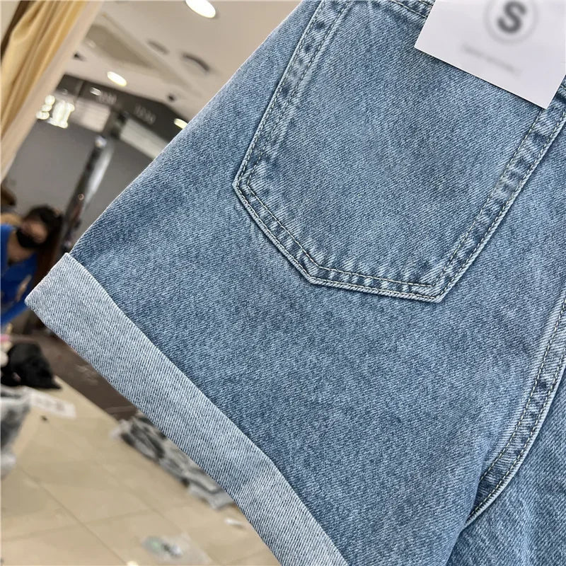 High-waisted Loose-fit Women's Jeans Slimming Style Casual A- line Trousers Ruffled Edges Lightweight Heat Pants