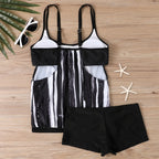 Women's Sexy Slim fit printed suspenders slit boxer shorts bikini plus size swimsuit two piece comfortable pretty swimwear swims