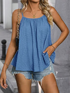 European and American sexy casual ladies top pure color loose pleated sleeveless camisole