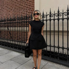 Elegant 2025 New Mini Dresses Fashion Women Black Solid Basic Pocket O-Neck Slim Fit Bodycon Casual High Waist Zipper Vestidos