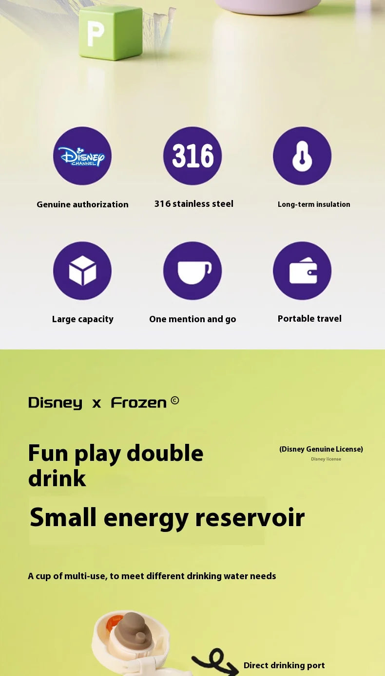 Disney Bullet Thermos Cup 500ML Stainless Steel 316 Children's Vacuum Flask Cartoon Students Special Rope Insulated Water Bottle