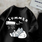 Summer Japanese Cartoon Cute Cat Fun Print Short Sleeve T-shirt Women's Loose Casual Half Sleeve Soft Bottom Plus Size Shirt Top