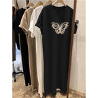 Summer Short Sleeved Dress Women's Korean Ins Butterfly Print Oversized Loose Round Neck Dress