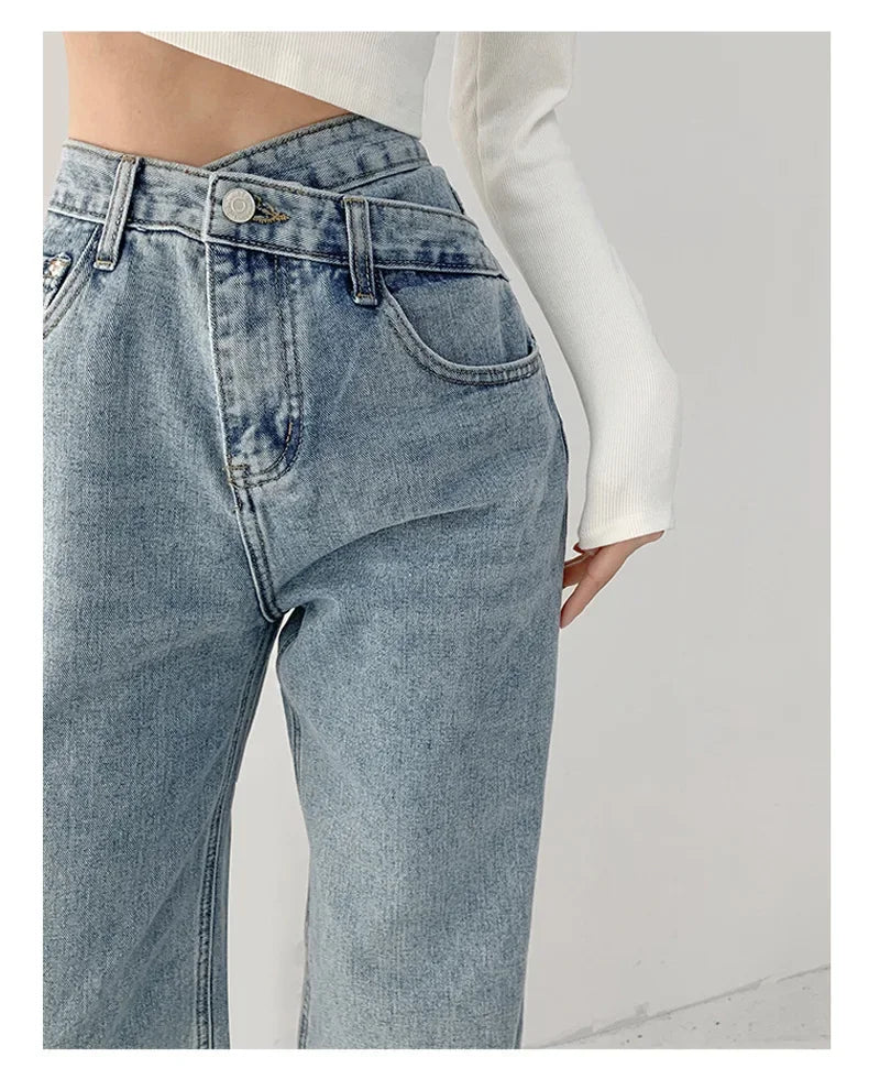 High-waisted Women's Vintage Jeans Loose-fit Straight-leg Slimming Draped Denim Trousers