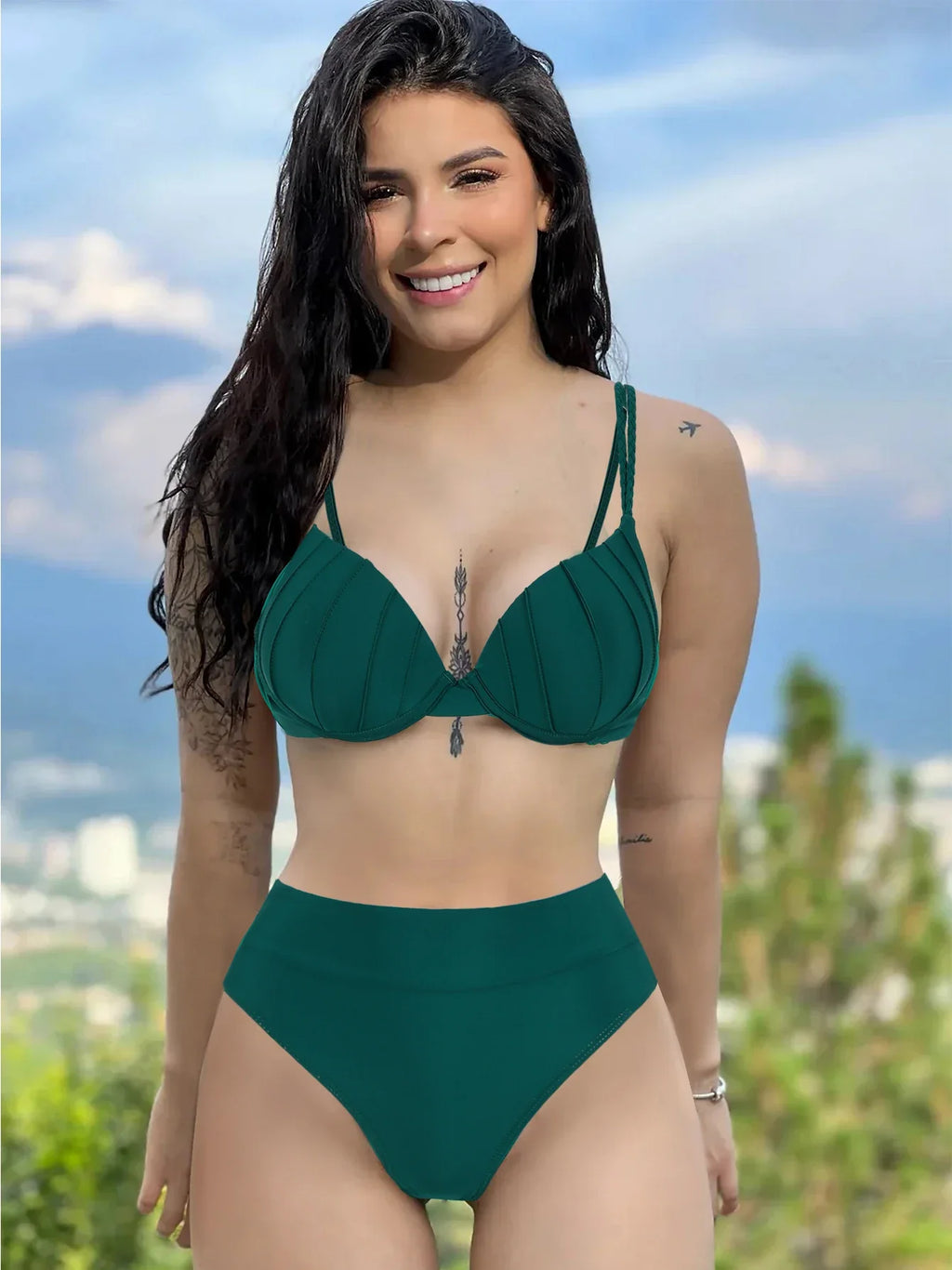 Cheap Push Up Bikinis Women Swimsuits  Solid Padded Women Swimwear Vintage Female Swimsuit High Waist Biquini Bathing Suit