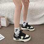Casual Sports Shoes Board Shoes Women's Sneakers New Muffin Thick Bottom Khaki Black White Color Matching Fashion Women's Shoes