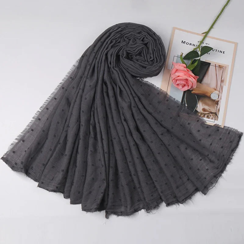 Dot Pom Pom Cotton Hijab Scarves Women Muslim Shawls Big Size Headscarf Wraps Solid Headbands Turbans Bandana Foulard Bufandas