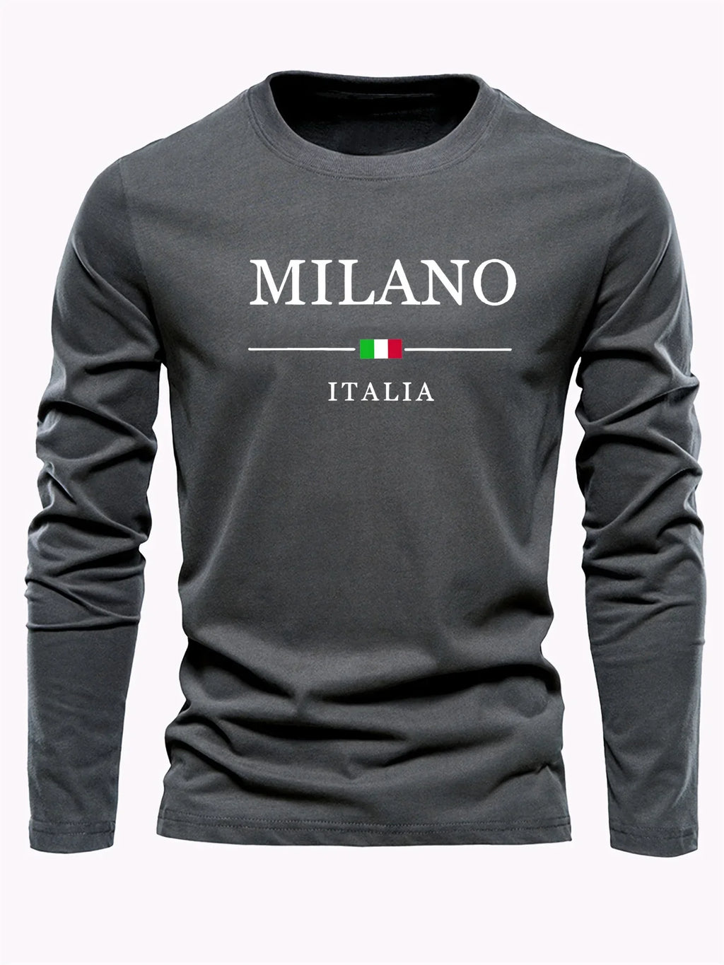 Men's 100% pure cotton comfortable casual loose oversized MALINO ITALIA printed sports round neck long sleeved T-shirt top