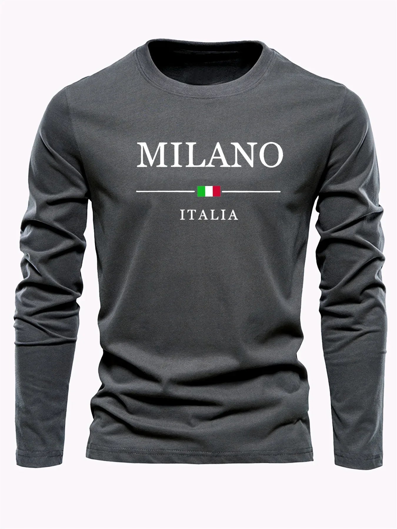 Men's 100% pure cotton comfortable casual loose oversized MALINO ITALIA printed sports round neck long sleeved T-shirt top