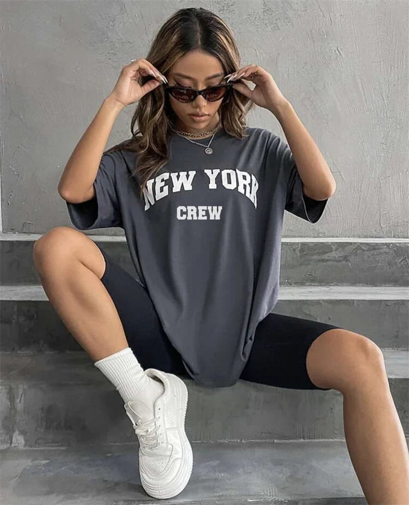 Blessyuki Summer Plus Size Cotton T-shirts Women 2023 Soft O-neck Letter Printed Tees Casual Short Sleeve All-match Female Tops