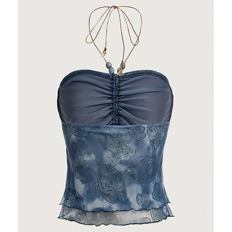 European And American Tie Dye Strapless Bandeau Tube Tops Women Sexy Slim Fit Crop Tops Halter Vest Summer Party Clubwear