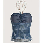 European And American Tie Dye Strapless Bandeau Tube Tops Women Sexy Slim Fit Crop Tops Halter Vest Summer Party Clubwear