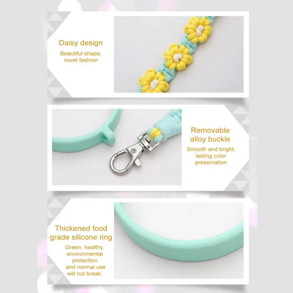 Water Bottle Handle Strap Handmade Flower 16-40oz Tumbler Silicone Safety Ring Cotton Rope Flower Durable Water Bottle Strap