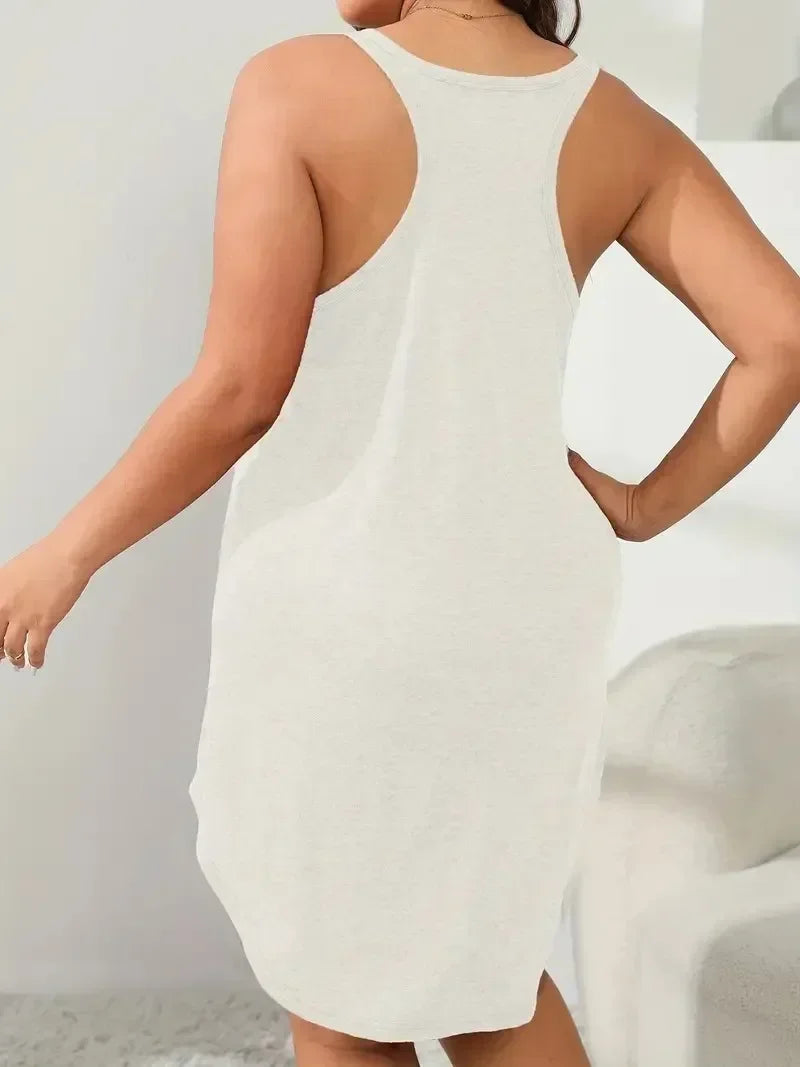 New Summer Women's Plus Size S-8XL U-Neck Basic Loungewear Sleeveless Dress A-line Solid Color Casual Beach Dress Party Dress