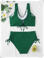 Drawstring High Waist Bikini 2023 Women Solid Swimwear Female Cross Front Swimsuit Padded Beachwear Bather Bathing Swimming Suit