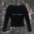 Halloween Goth Emo Girl Long Sleeve Baby Tee Aesthetic Letter Print Grunge Crop Top Y2k Clothes Vintage Punk Slim V-neck T-shirt