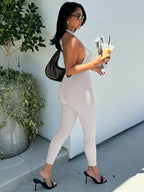 Dulzura Sleeveless Halter Backless Lace Up Jumpsuit Solid Sexy Casual Romper Party Club Streetwear Women'S Autumn Winter Clothes