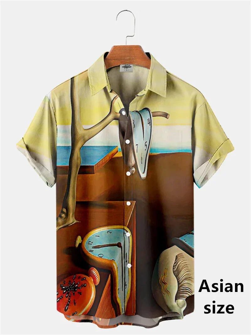 Men Shirts 3d Geometric Art Colorful Abstract Oil Painting Printed Men's Short Sleeve Shirts Fashion Unisex Hawaiian Button Top