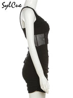 Sylcue Black Mysterious Sexy Mature Beautiful Tight Hot Confident Summer Party Intellectual Elegant Simple Women'S Strap Dress