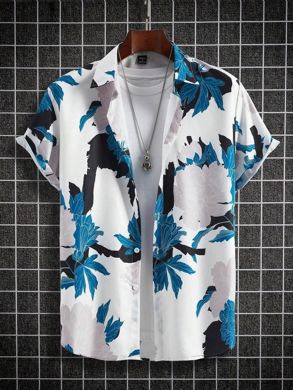 Men's Hawaiian Loose Palm Tree Floral Print Pattern Casual Short Sleeve Shirt Men's Button Up Top