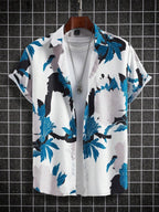 Men's Hawaiian Loose Palm Tree Floral Print Pattern Casual Short Sleeve Shirt Men's Button Up Top