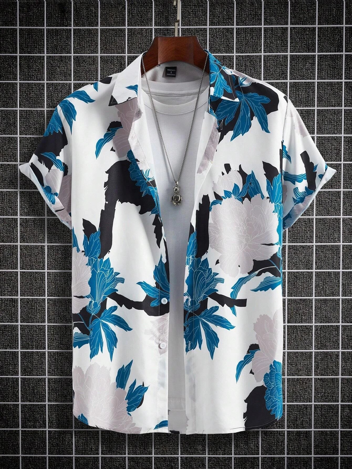 Men's Hawaiian Loose Palm Tree Floral Print Pattern Casual Short Sleeve Shirt Men's Button Up Top