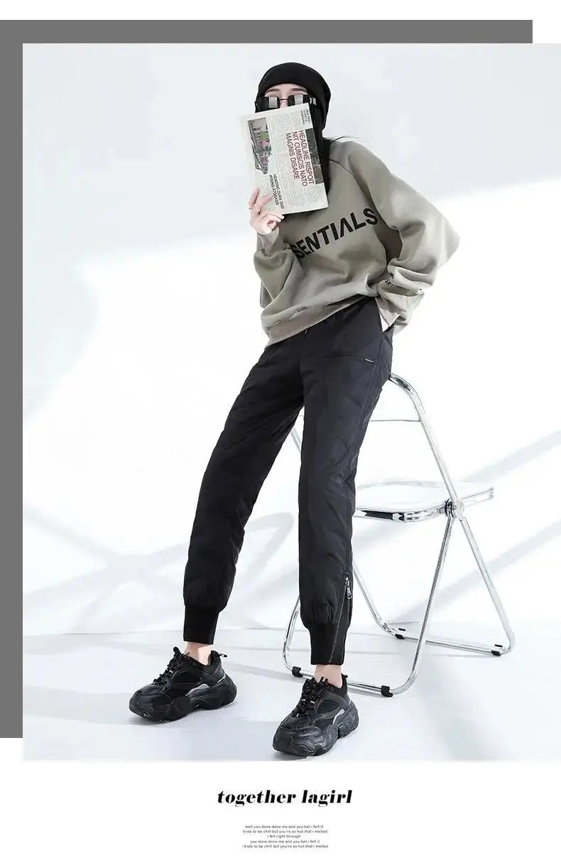 down Bottoming down Cotton Pants Women's New Loose High Waist down Wadded Trousers Women's Fashion Autumn and Winter New