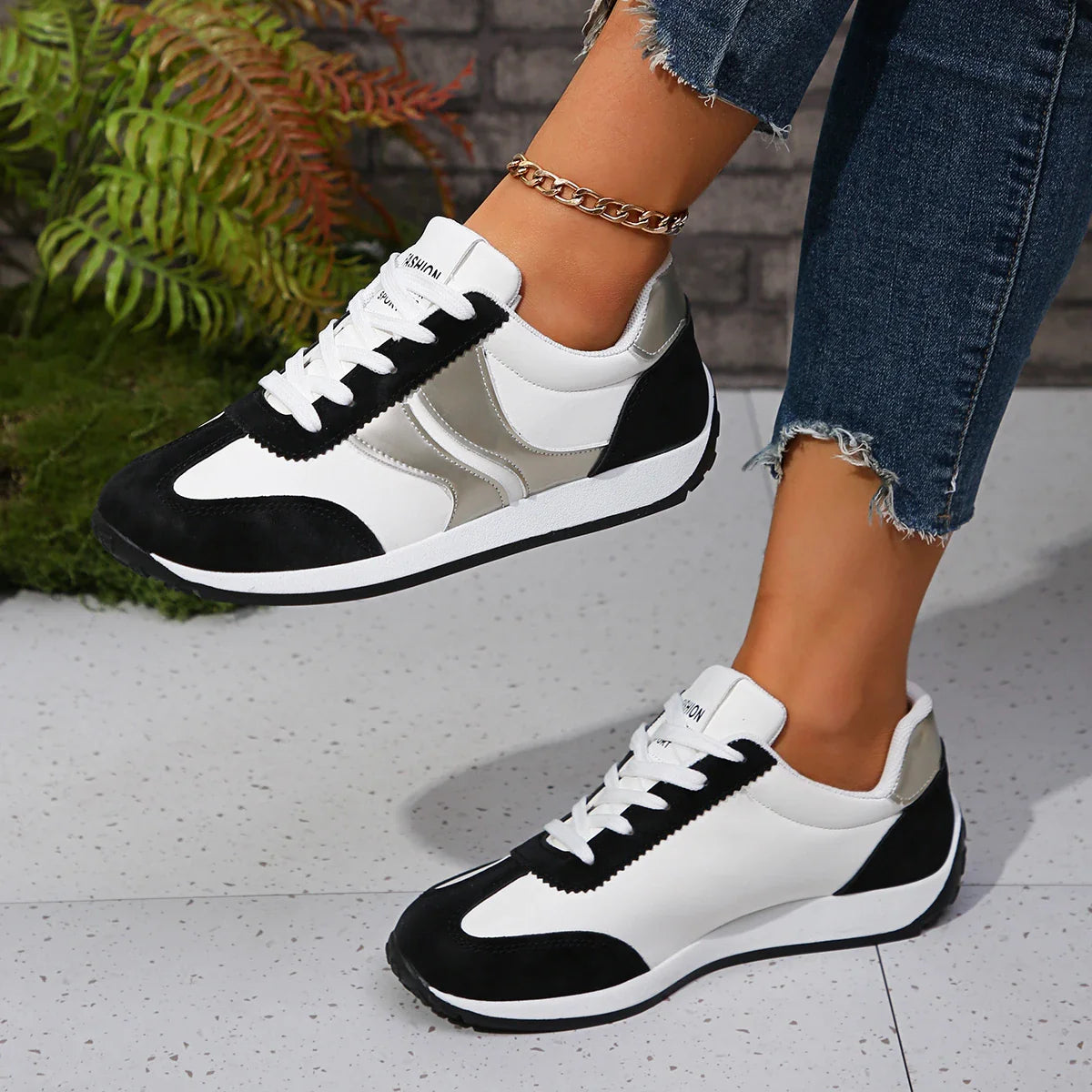 Fashion Contrast Color Platform Sneakers Women Round Toe Lace Up Sports Shoes Woman 2025 Spring Comfortable Casual Walking Shoes