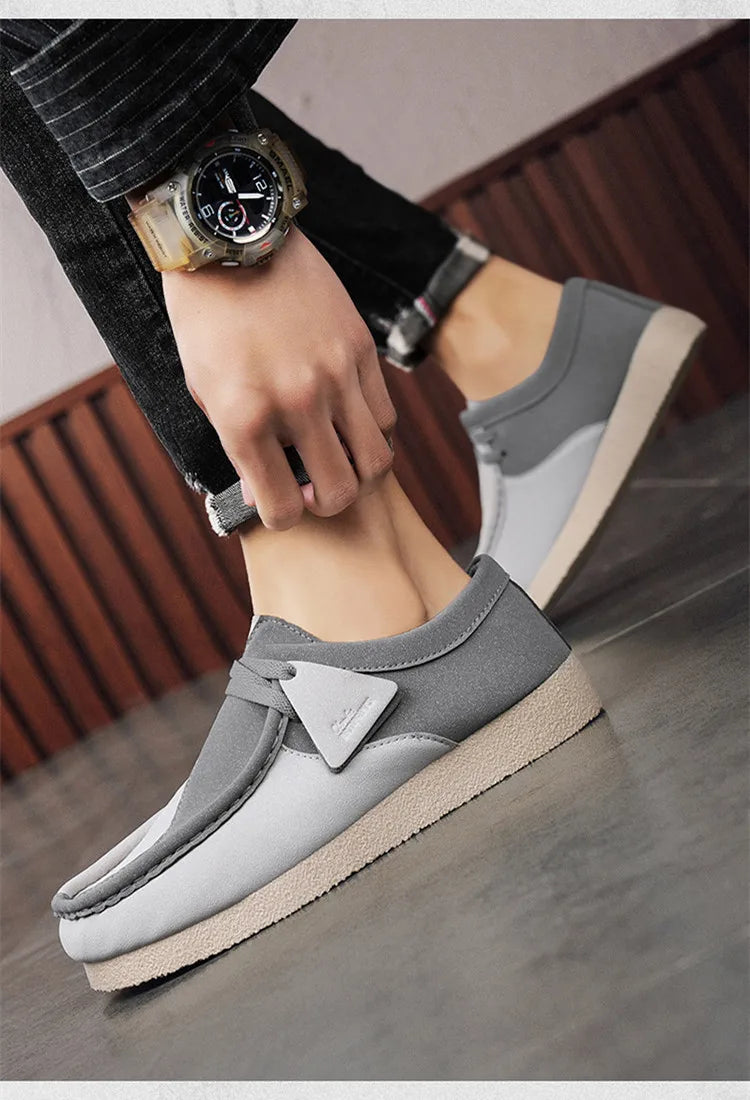 Fashion Khaki Casual Shoes For Men Suede Leather Loafers Men Platform Slip-on Men's Driving Shoes Lightweight Leisure Men Shoes