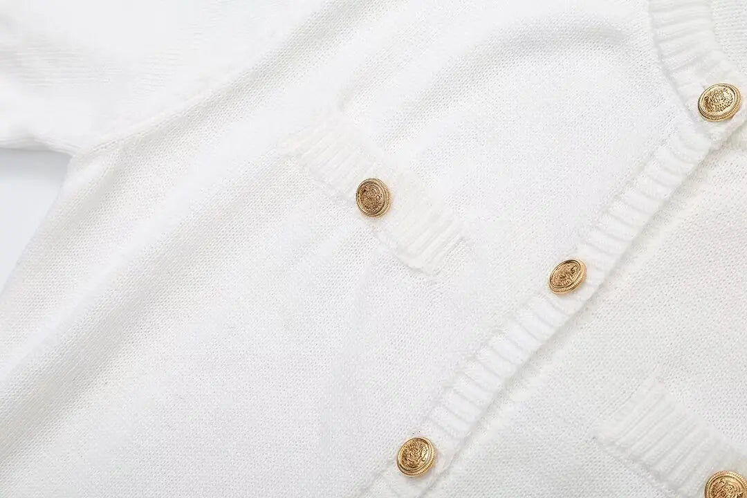 Elegant Women's Knitted Short Sleeve Dress Single Breasted High Waist Button Mini Curvy Dresse Knitwears White Black Summer 2025