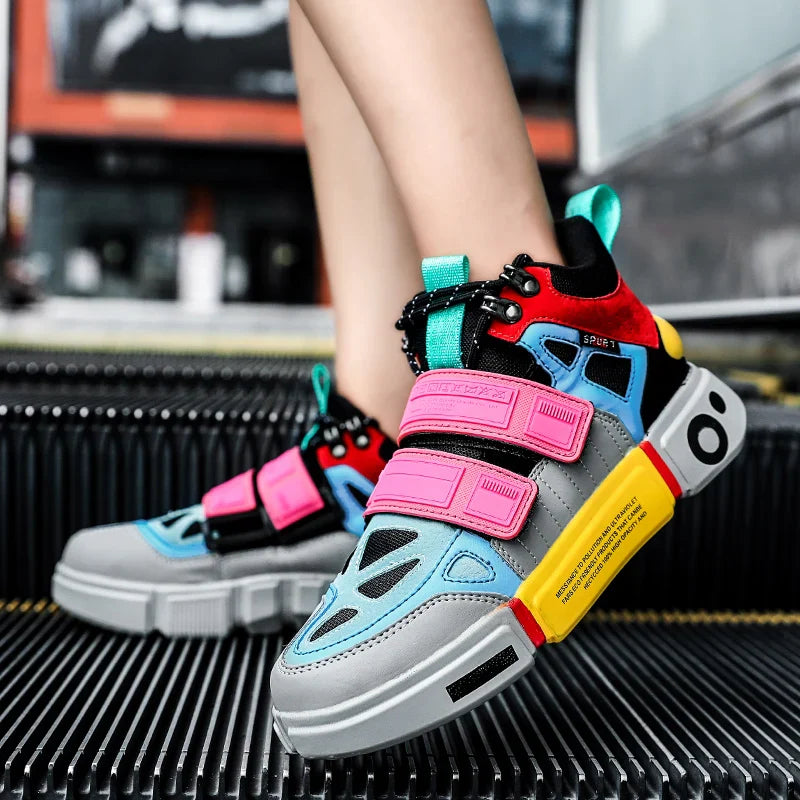 Wudao student couple sports board shoes Women's new non-slip thick soled sports shoes men ventilated Velcro casual shoes