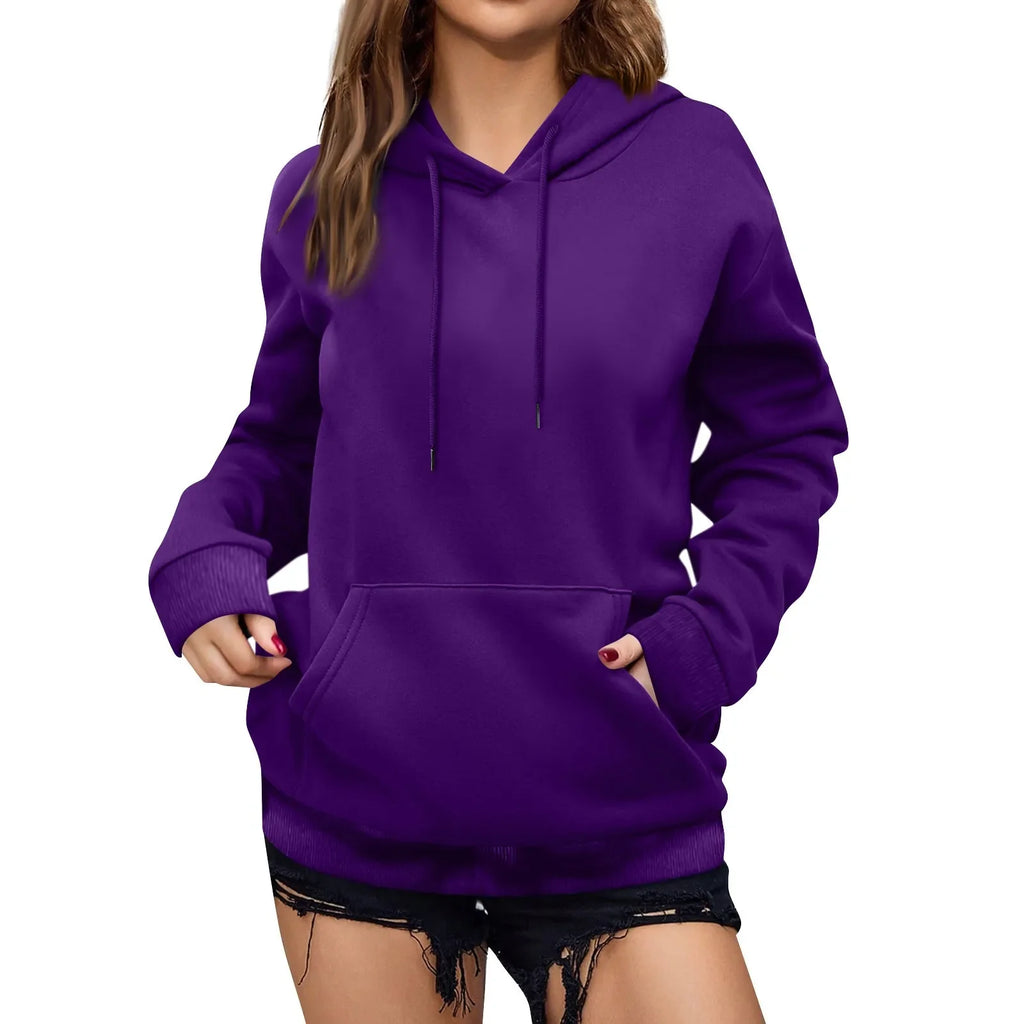 y2k Solid Minimalist Women's Hoodie, Long Sleeve With Pocket Casual Daily Wear 2024 Women Hoodies Autumn Sudadera de mujer
